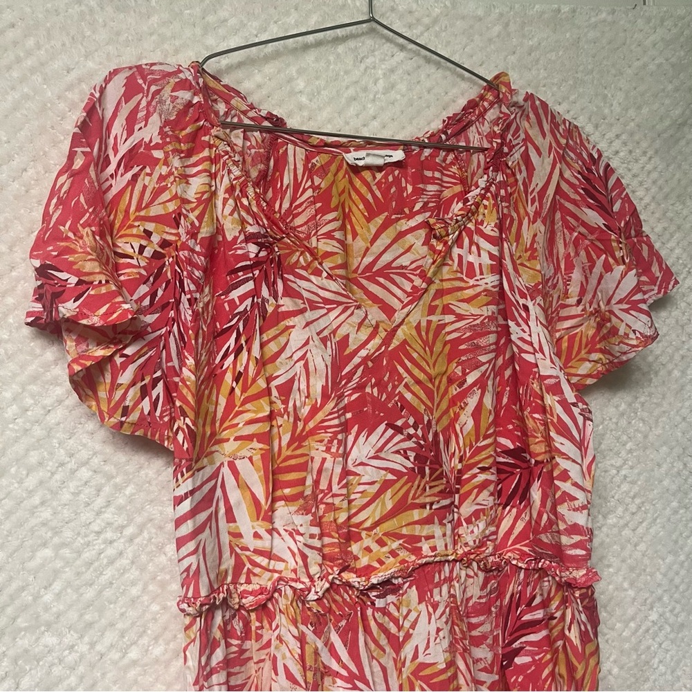 Beachlunchlounge Flutter Sleeve Leaf Print Pink Dress 100% Viscose Small - Picture 3 of 5